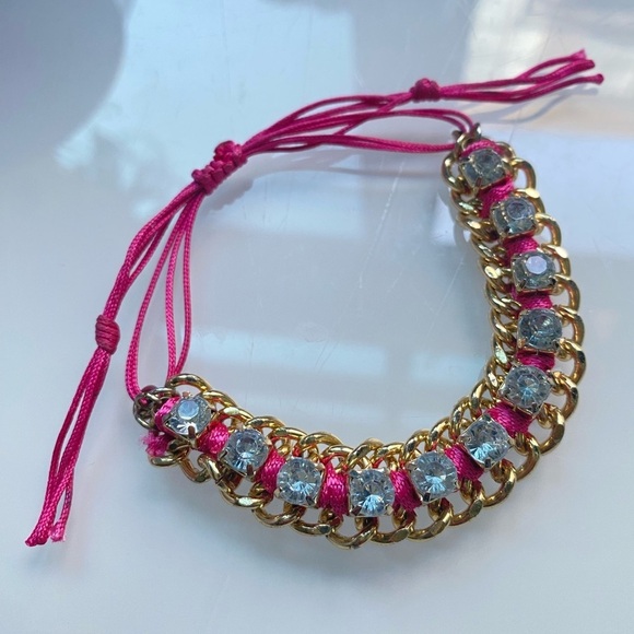 Jewelry - Elegant Gold and Pink Rhinestone Chain Bracelet